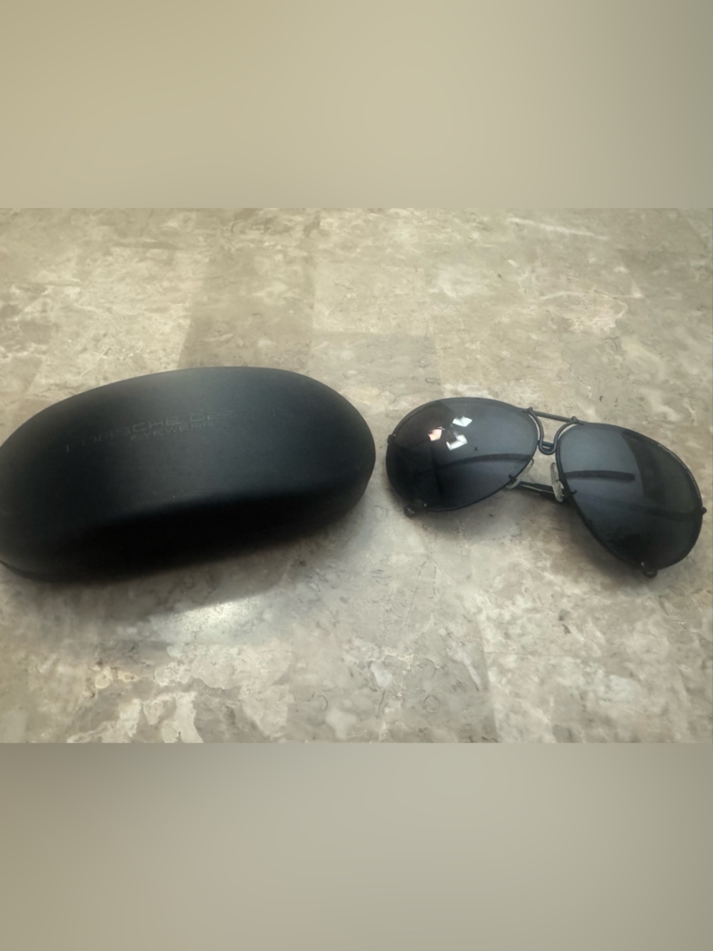 Porsche Black Aviator Sunglasses with Hard Case